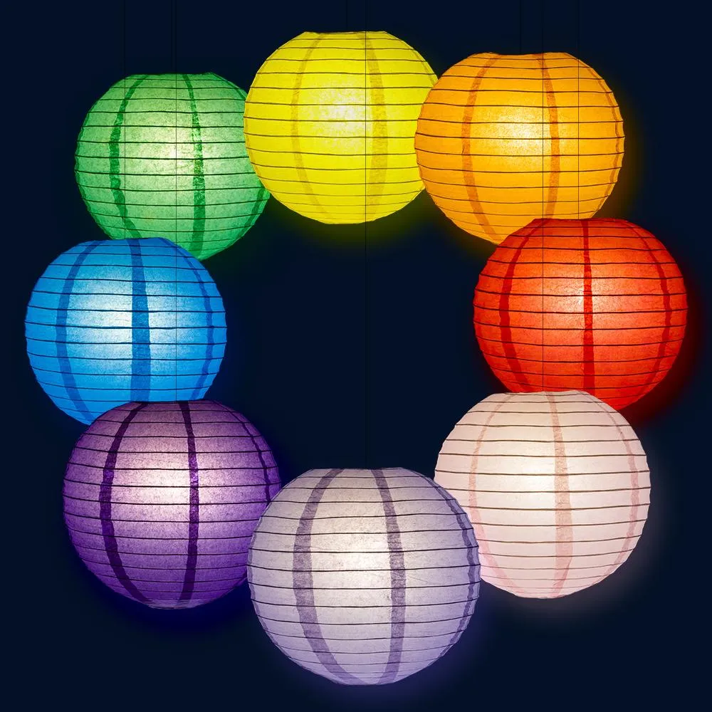 10" Rainbow Celebration Party Pack Parallel Paper Lantern Combo Set (8-Pack)