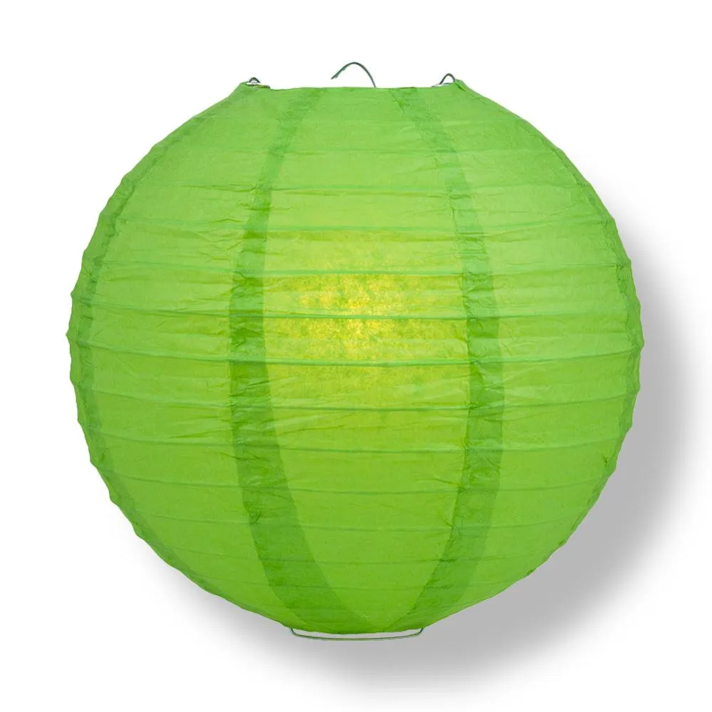 12 PACK | 12" Grass Green Even Ribbing Round Paper Lantern, Hanging Combo Set
