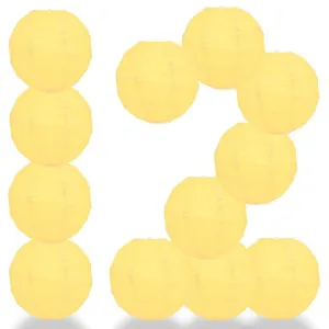 12-Pack 16 Inch Lemon Yellow Chiffon Free-Style Ribbing Round Paper Lantern