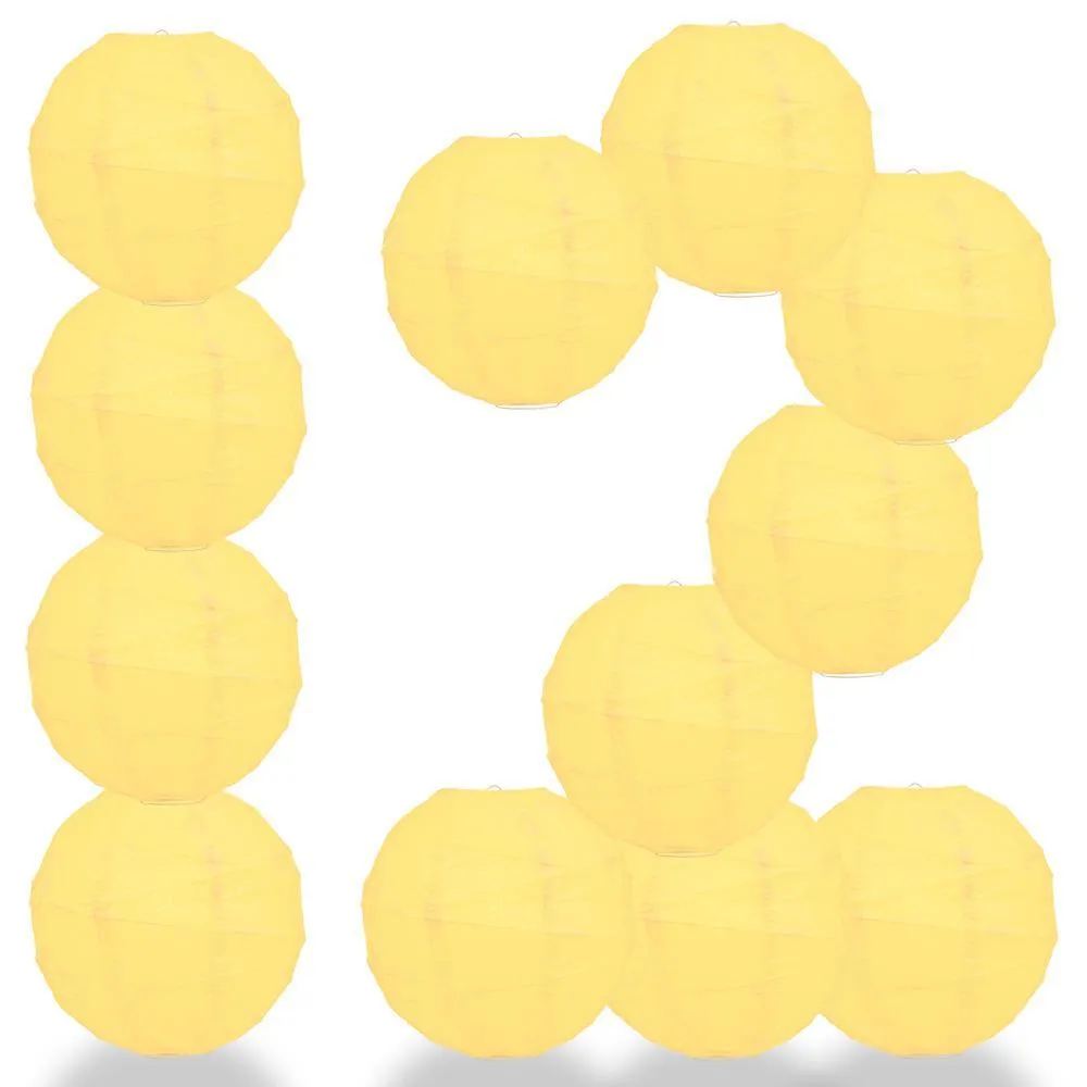 12-Pack 16 Inch Lemon Yellow Chiffon Free-Style Ribbing Round Paper Lantern