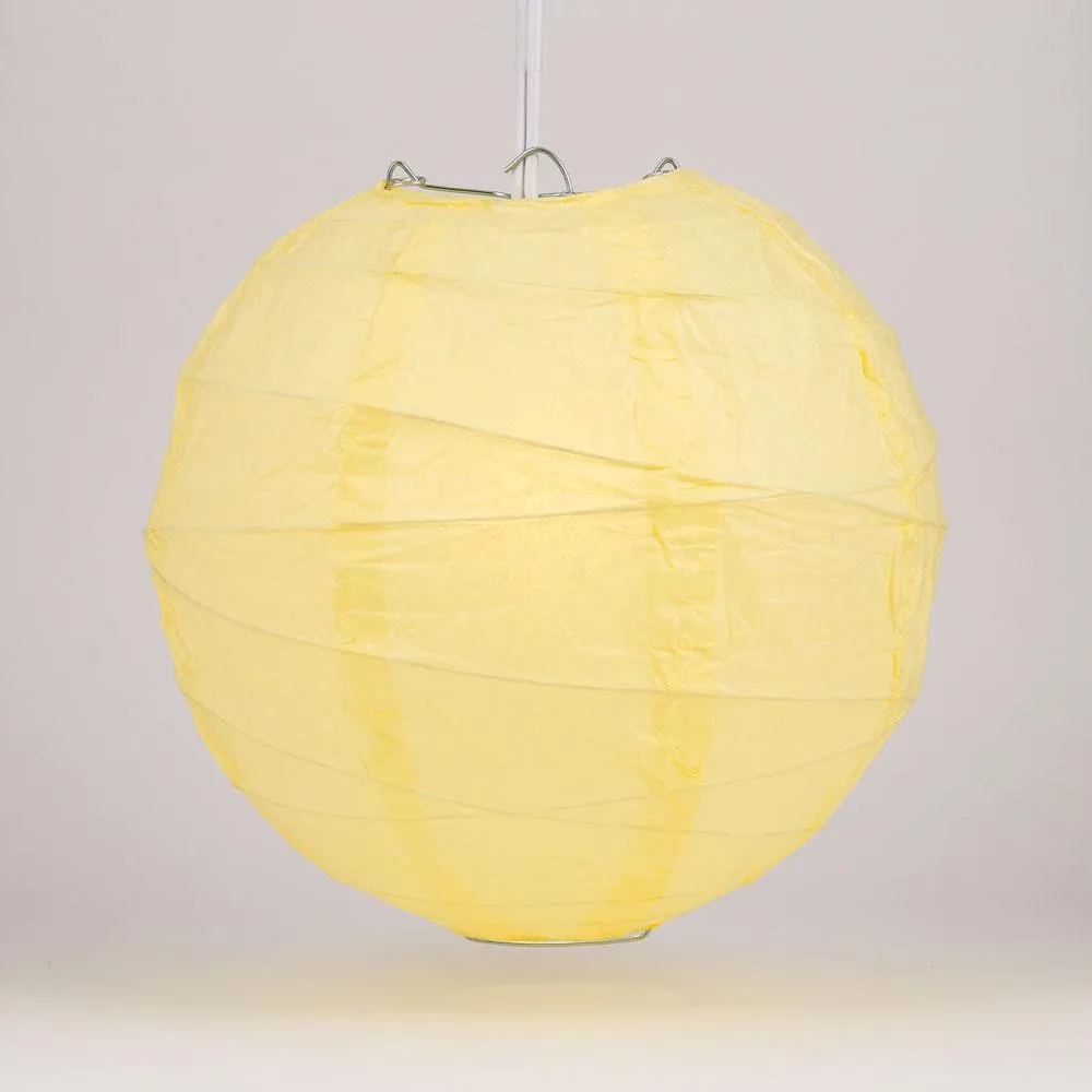 12-Pack 16 Inch Lemon Yellow Chiffon Free-Style Ribbing Round Paper Lantern