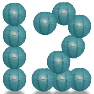 12-Pack 16 Inch Tahiti Teal Free-Style Ribbing Round Paper Lantern