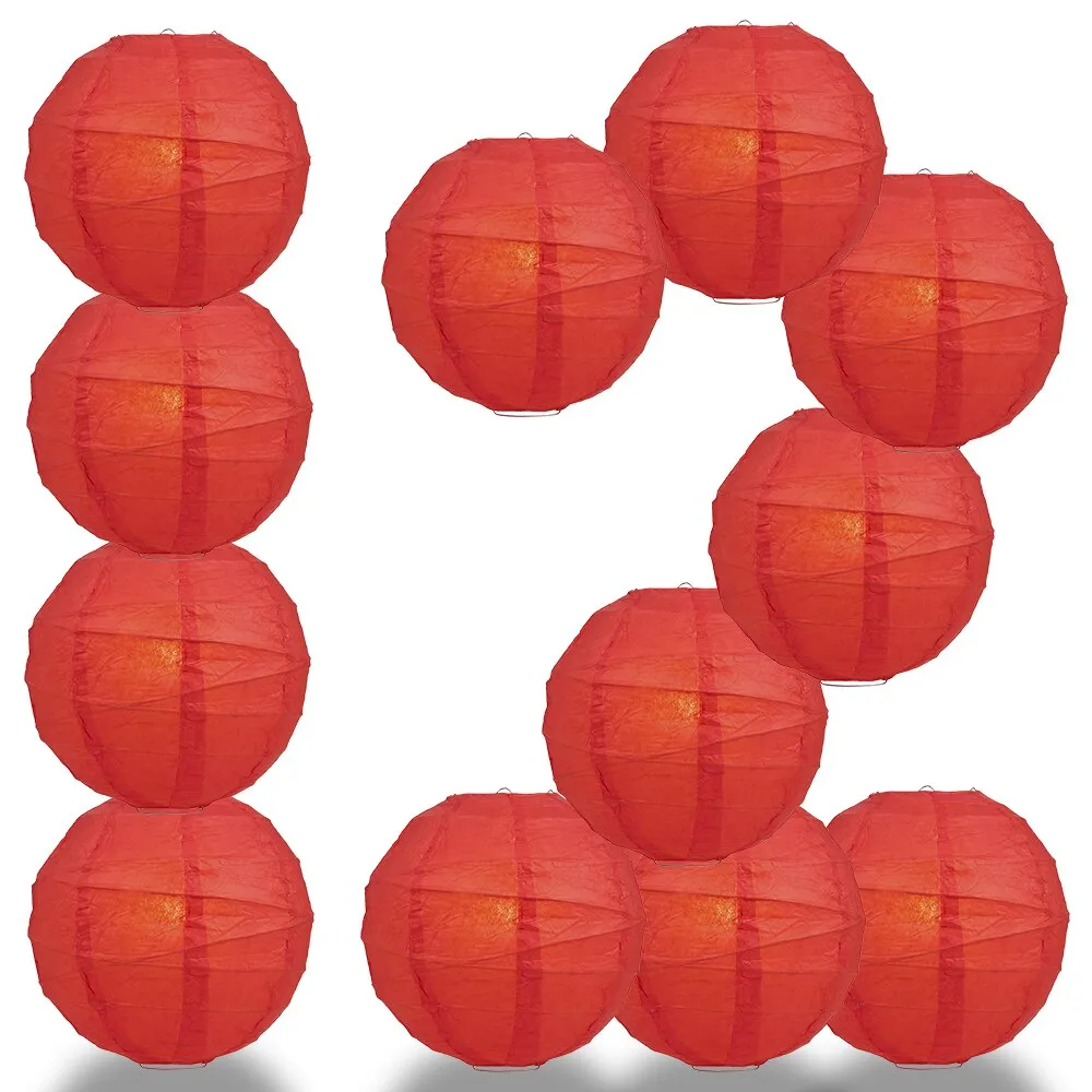 12-Pack 24 Inch Red Free-Style Ribbing Round Paper Lantern
