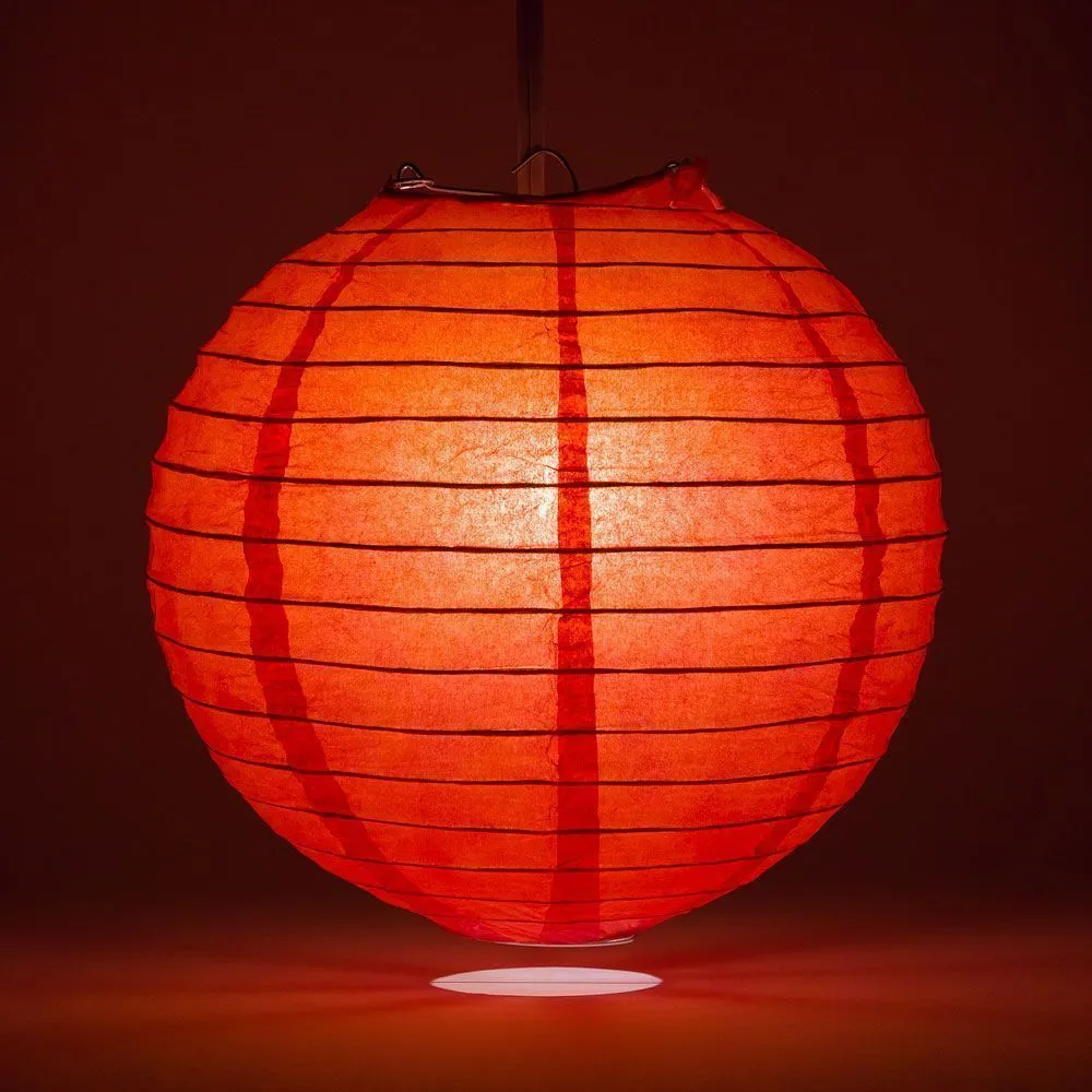 14" Red Round Paper Lantern, Even Ribbing, Chinese Hanging Wedding & Party Decoration