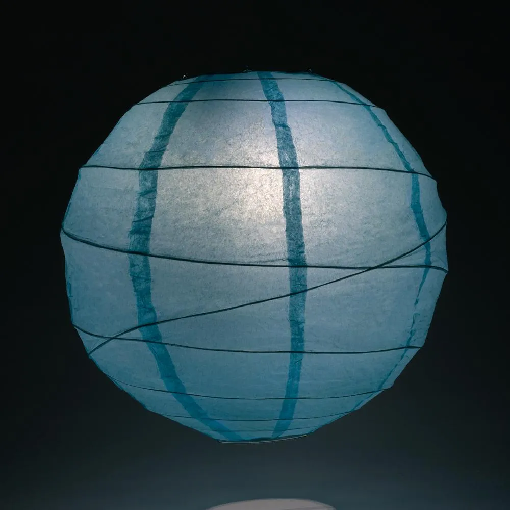 16" Baby Blue Round Paper Lantern, Crisscross Ribbing, Hanging Decoration