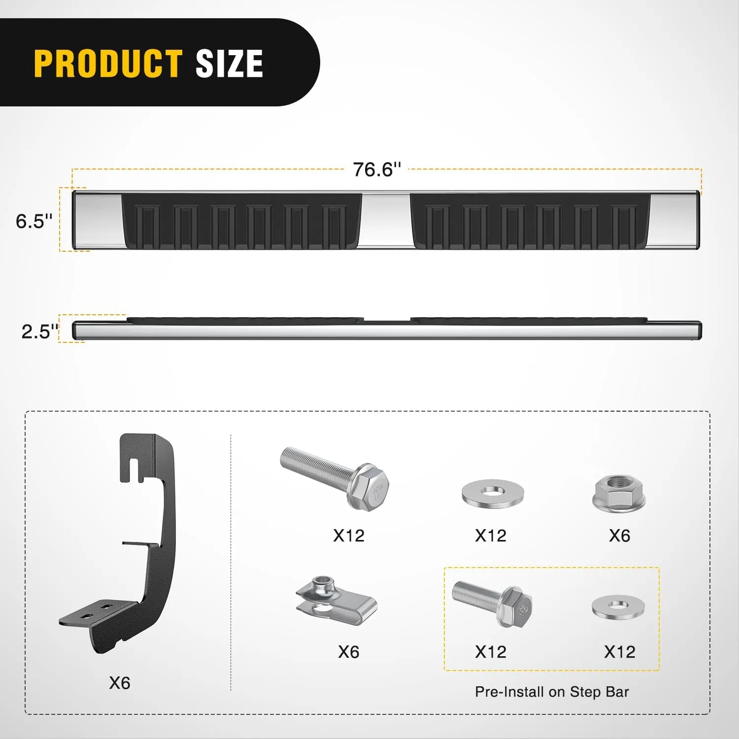 2007-2018 Chevy Silverado/GMC Sierra 1500 Double Extended Cab 2007-2019 Chevy Silverado/GMC Sierra 2500HD 3500HD 6 Inch Stainless Steel Side Step Nerf Bars Running Boards