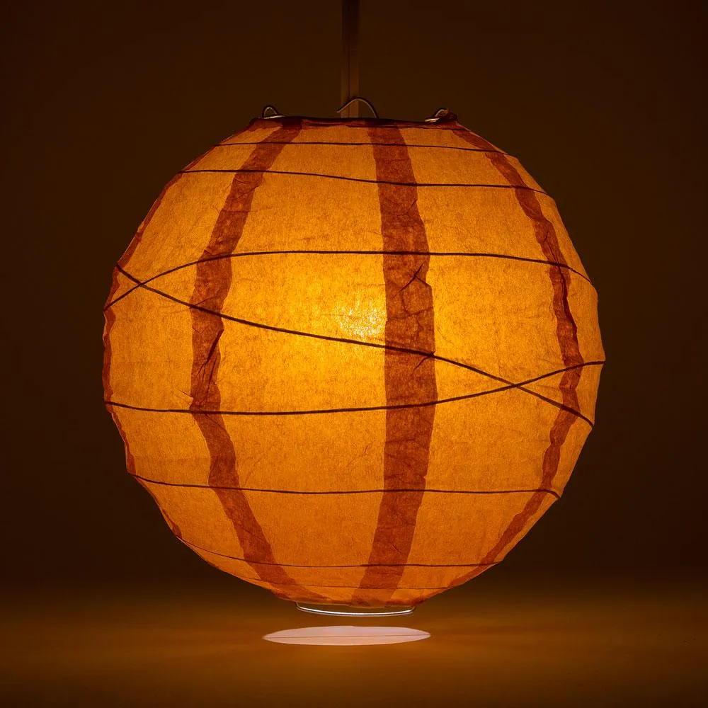 20" Persimmon Orange Round Paper Lantern, Free-Style Ribbing, Chinese Hanging Wedding & Party Decoration
