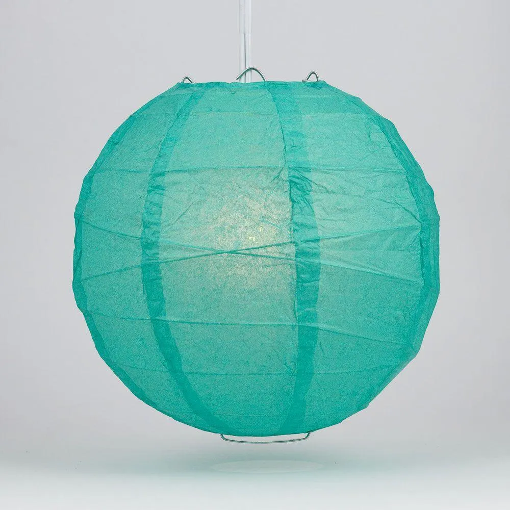 24" Teal Green Round Paper Lantern, Crisscross Ribbing, Chinese Hanging Wedding & Party Decoration