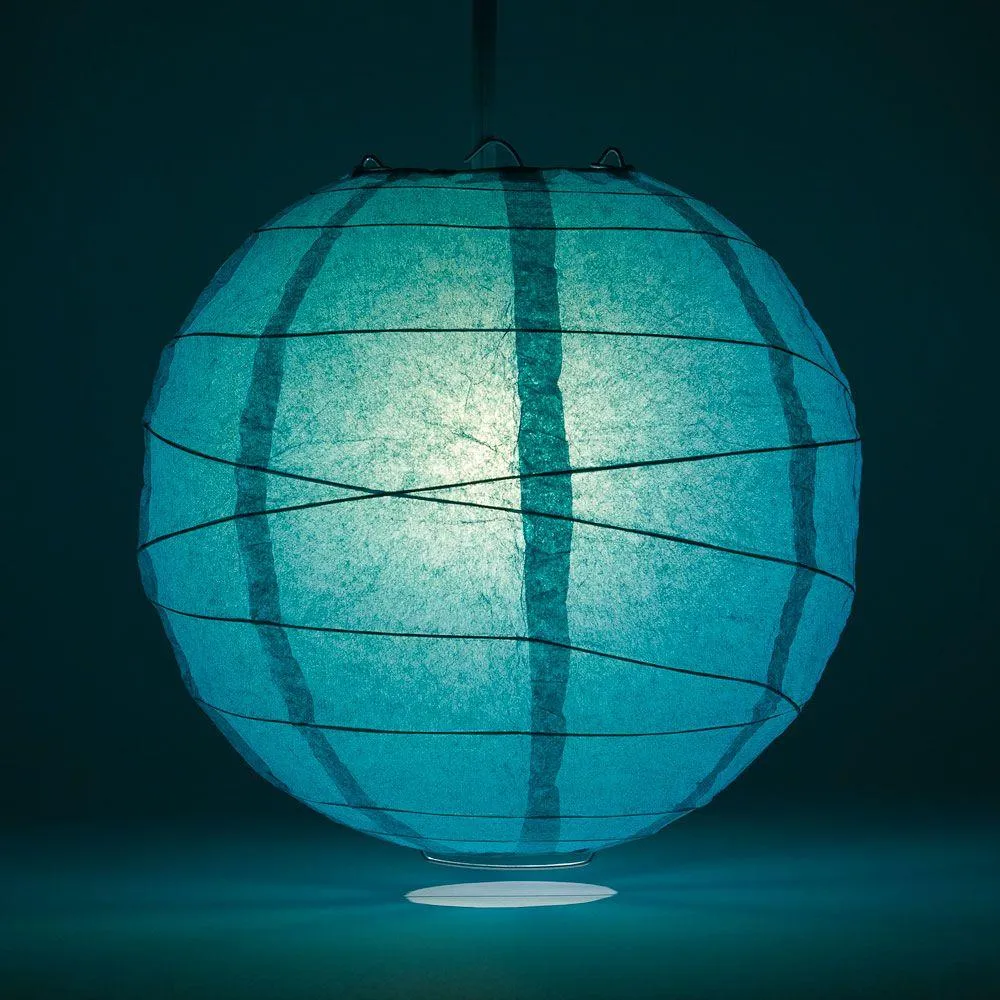 24" Teal Green Round Paper Lantern, Crisscross Ribbing, Chinese Hanging Wedding & Party Decoration
