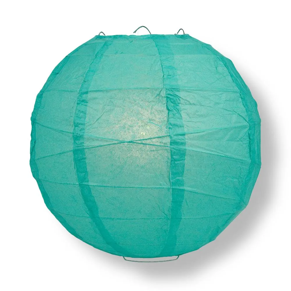 24" Teal Green Round Paper Lantern, Crisscross Ribbing, Chinese Hanging Wedding & Party Decoration