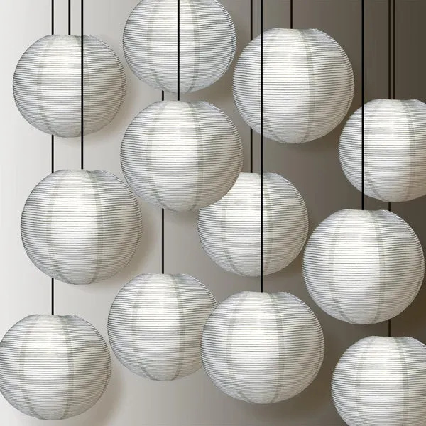24" White Fine Line Premium Even Ribbing Paper Lantern, Extra Sturdy