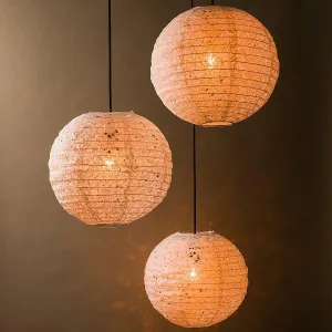 3-Pack 12" Designer Japanese Random Ogura Lace Fibrous Paper Lantern Shade