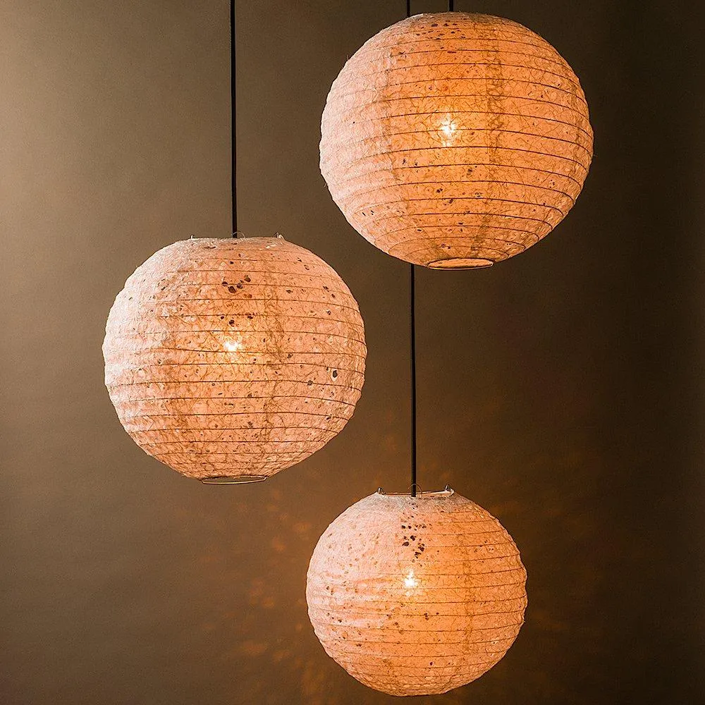 3-Pack 12" Designer Japanese Random Ogura Lace Fibrous Paper Lantern Shade