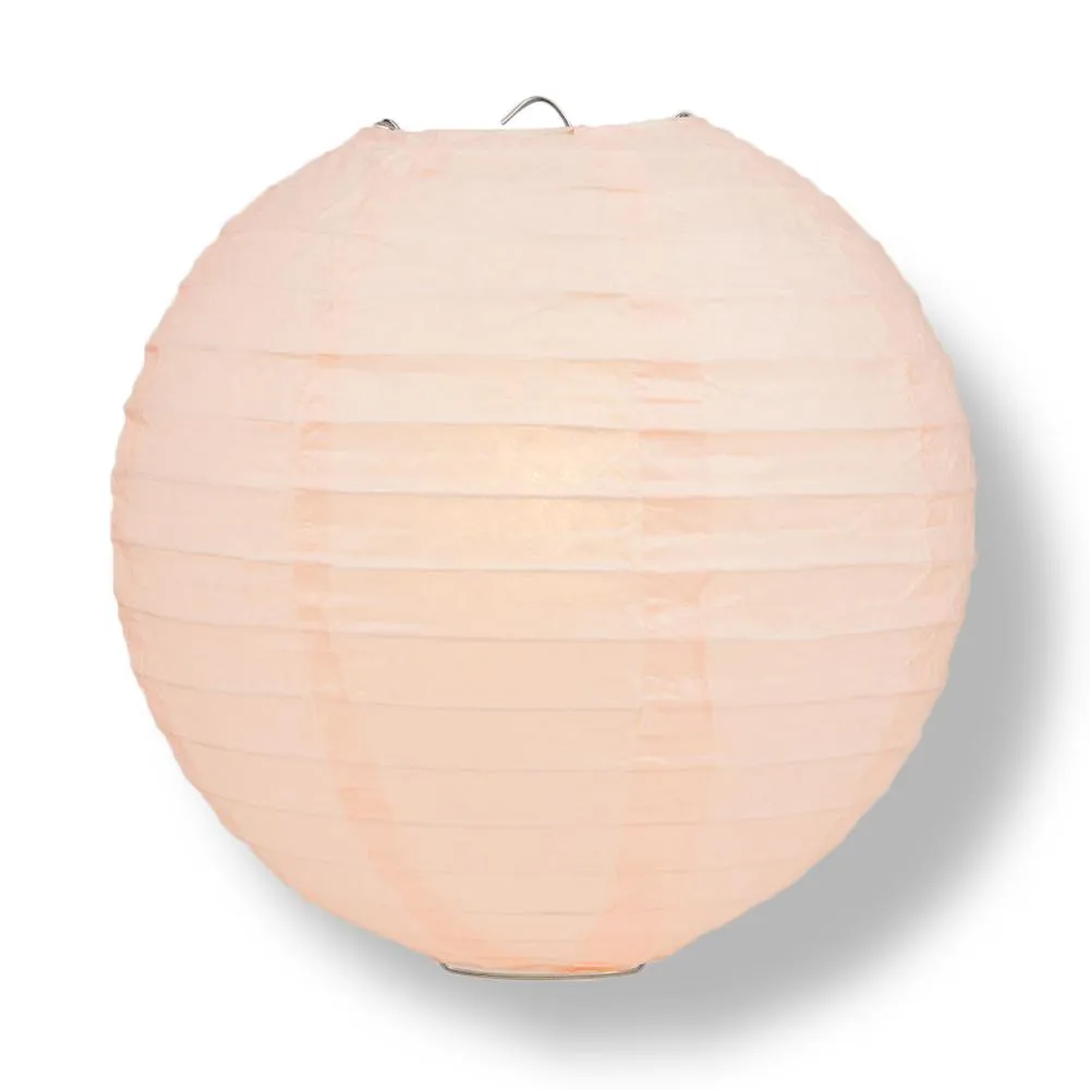 30" Rose Quartz Pink Jumbo Round Paper Lantern, Parallel Ribbing, Chinese Hanging Wedding & Party Decoration