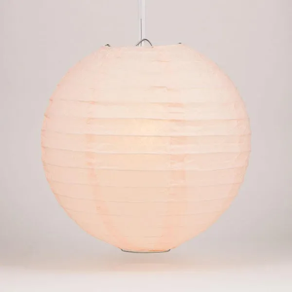 30" Rose Quartz Pink Jumbo Round Paper Lantern, Parallel Ribbing, Chinese Hanging Wedding & Party Decoration