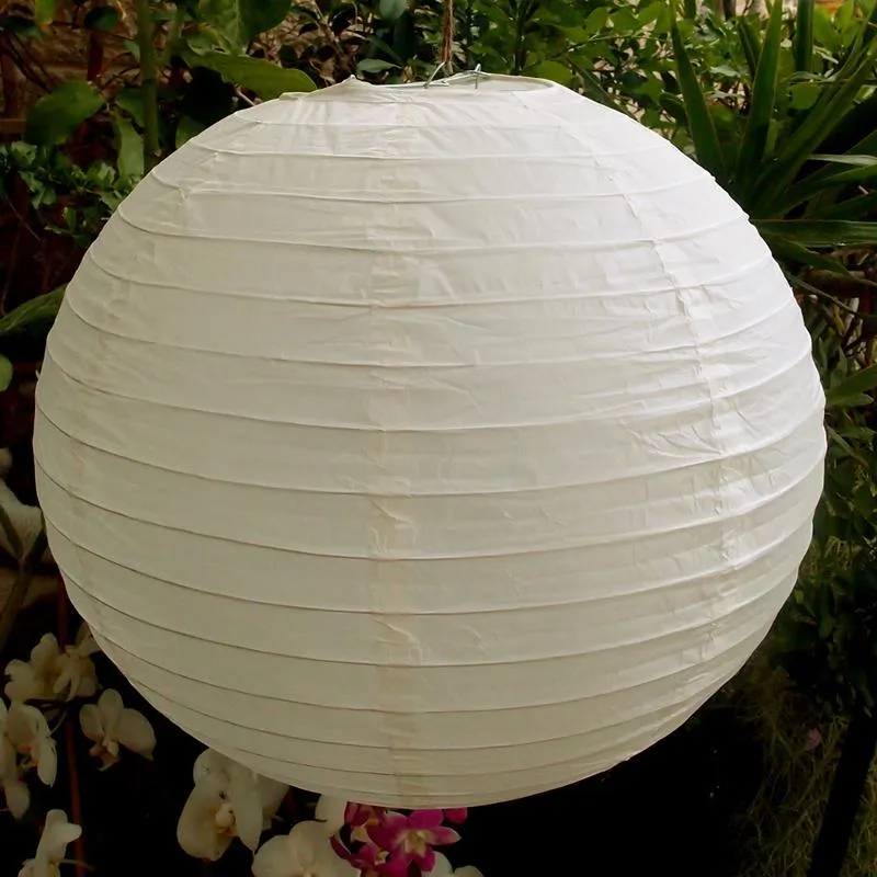36" Beige / Ivory Jumbo Round Paper Lantern, Parallel Ribbing, Chinese Hanging Wedding & Party Decoration