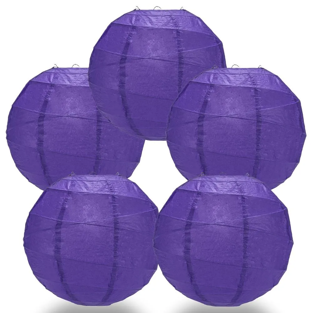 5-Pack 12 Inch Plum Purple Free-Style Ribbing, Hanging Paper Lanterns