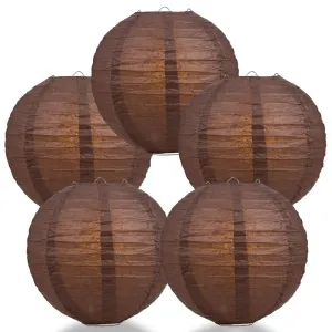 5-Pack 14 Inch Brown Parallel Ribbing Round Paper Lantern