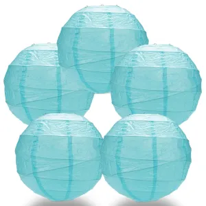 5-Pack 20 Inch Baby Blue Free-Style Ribbing Round Paper Lantern