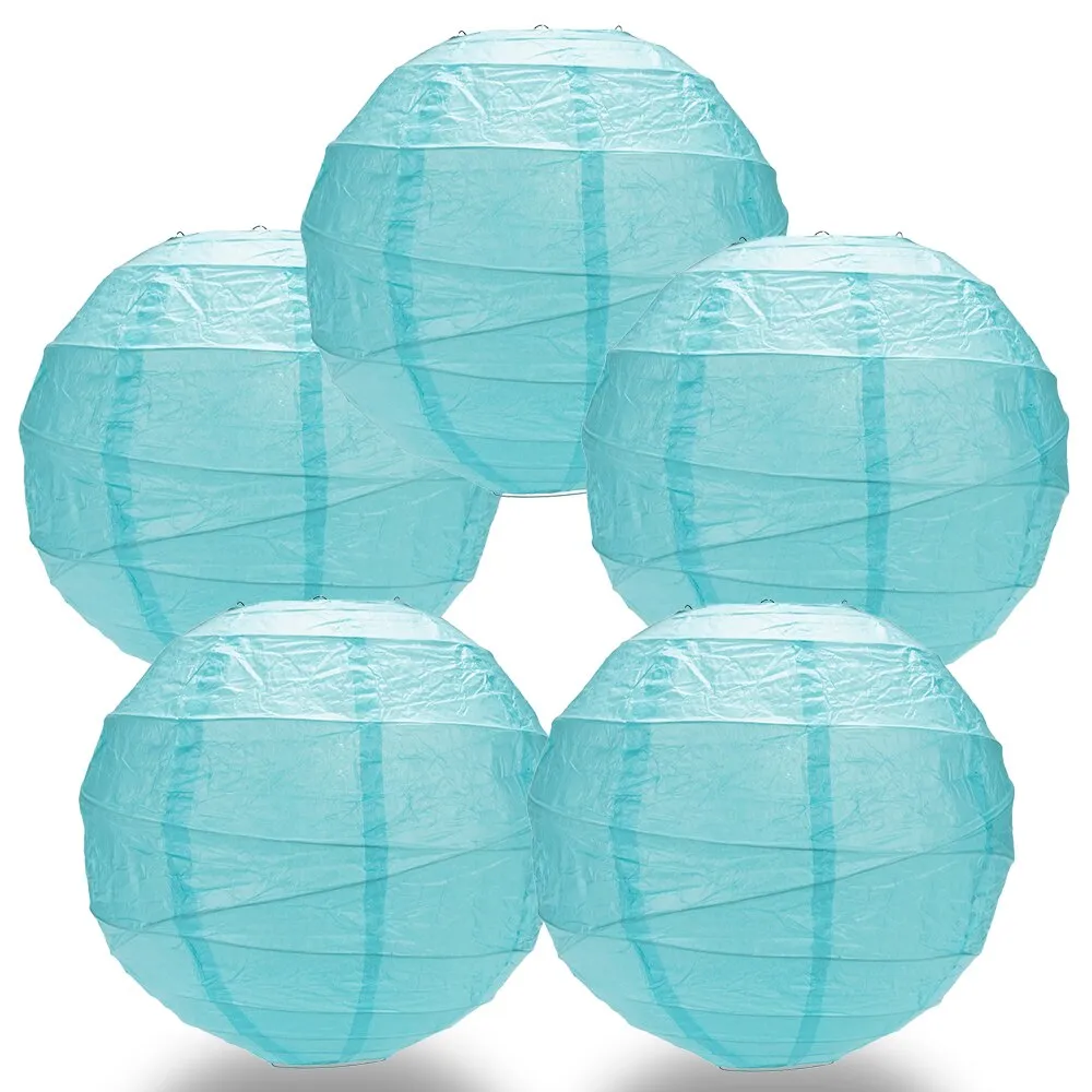 5-Pack 20 Inch Baby Blue Free-Style Ribbing Round Paper Lantern