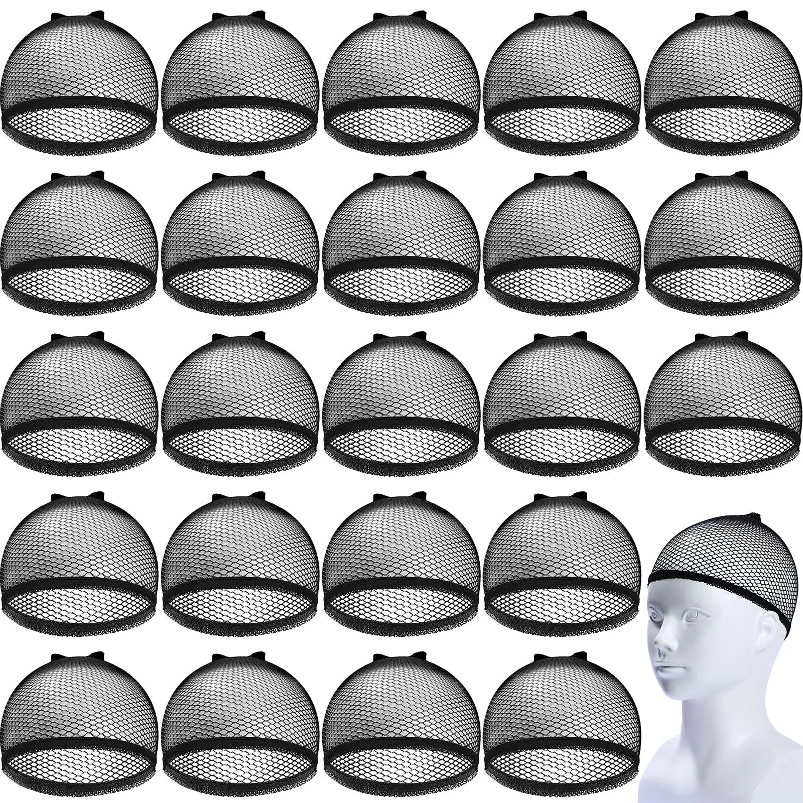 50 Pieces Wig Caps Mesh Net Wig Cap Stocking Wig Caps Stretchy Nylon Wig Caps Liner Weaving Caps Close End Fishnet Wig Cap for Women Girls Men (Black) Black