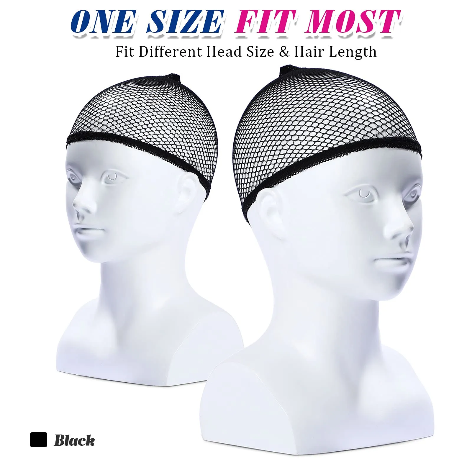 50 Pieces Wig Caps Mesh Net Wig Cap Stocking Wig Caps Stretchy Nylon Wig Caps Liner Weaving Caps Close End Fishnet Wig Cap for Women Girls Men (Black) Black