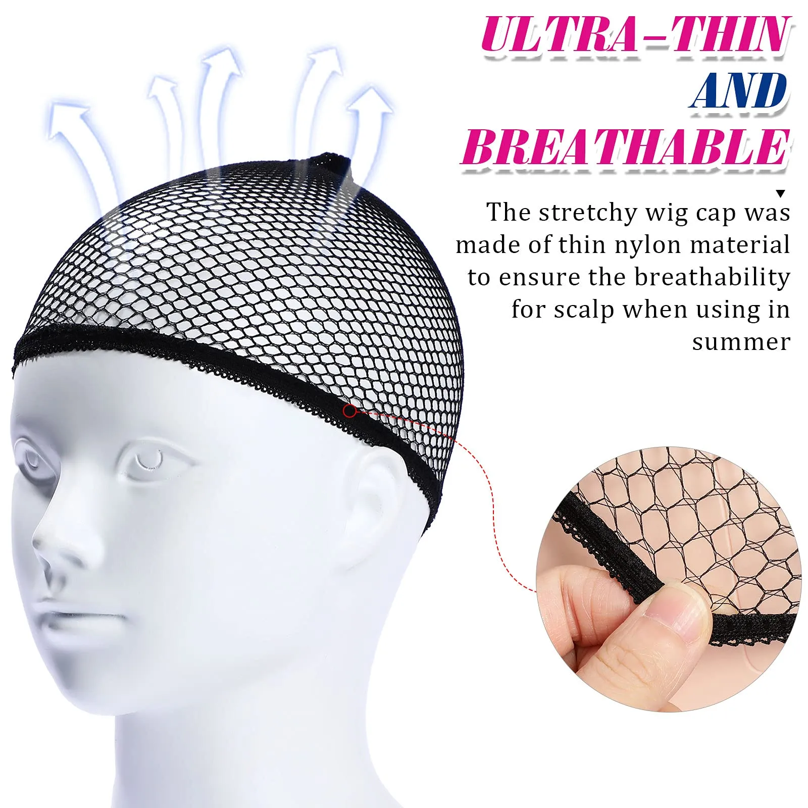 50 Pieces Wig Caps Mesh Net Wig Cap Stocking Wig Caps Stretchy Nylon Wig Caps Liner Weaving Caps Close End Fishnet Wig Cap for Women Girls Men (Black) Black