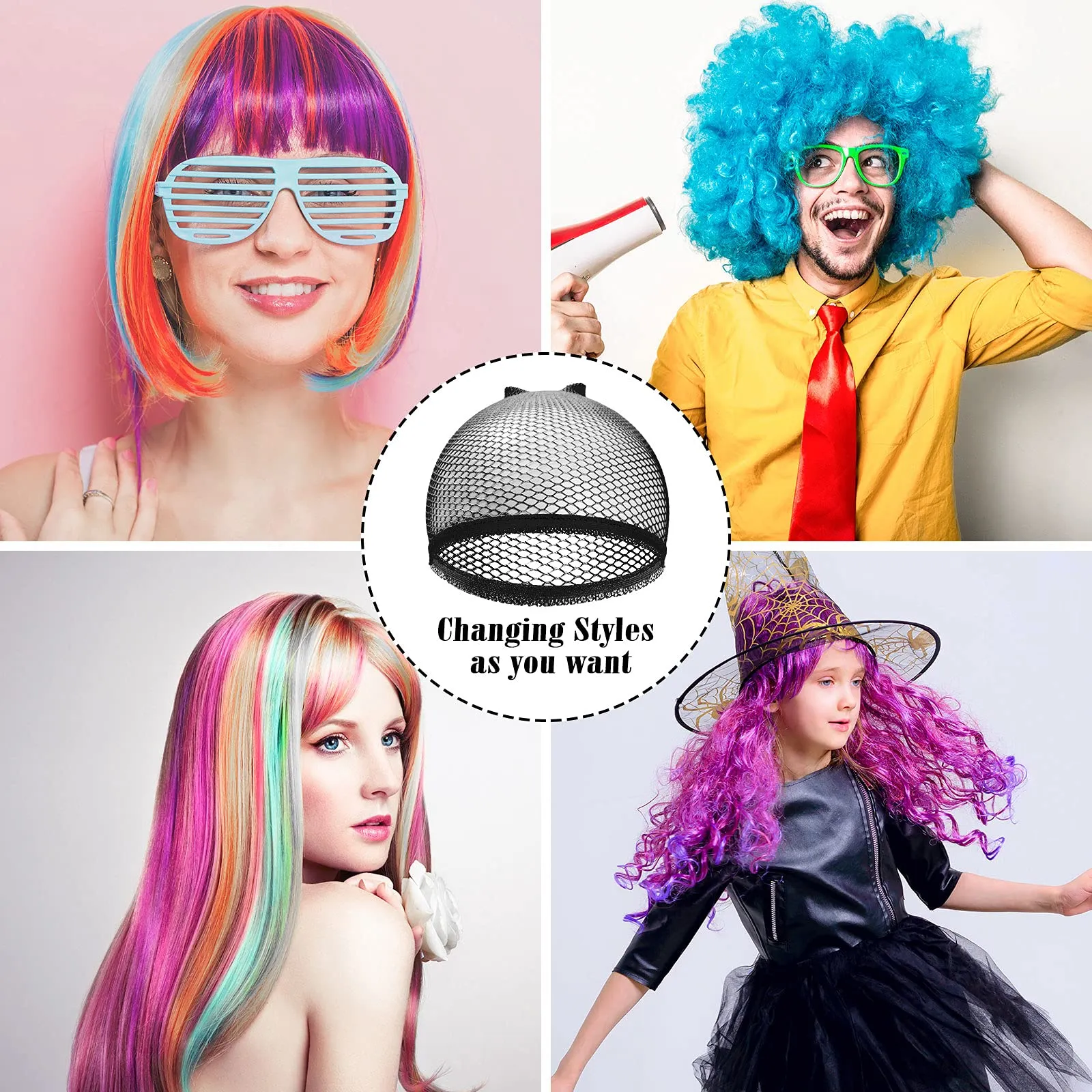 50 Pieces Wig Caps Mesh Net Wig Cap Stocking Wig Caps Stretchy Nylon Wig Caps Liner Weaving Caps Close End Fishnet Wig Cap for Women Girls Men (Black) Black