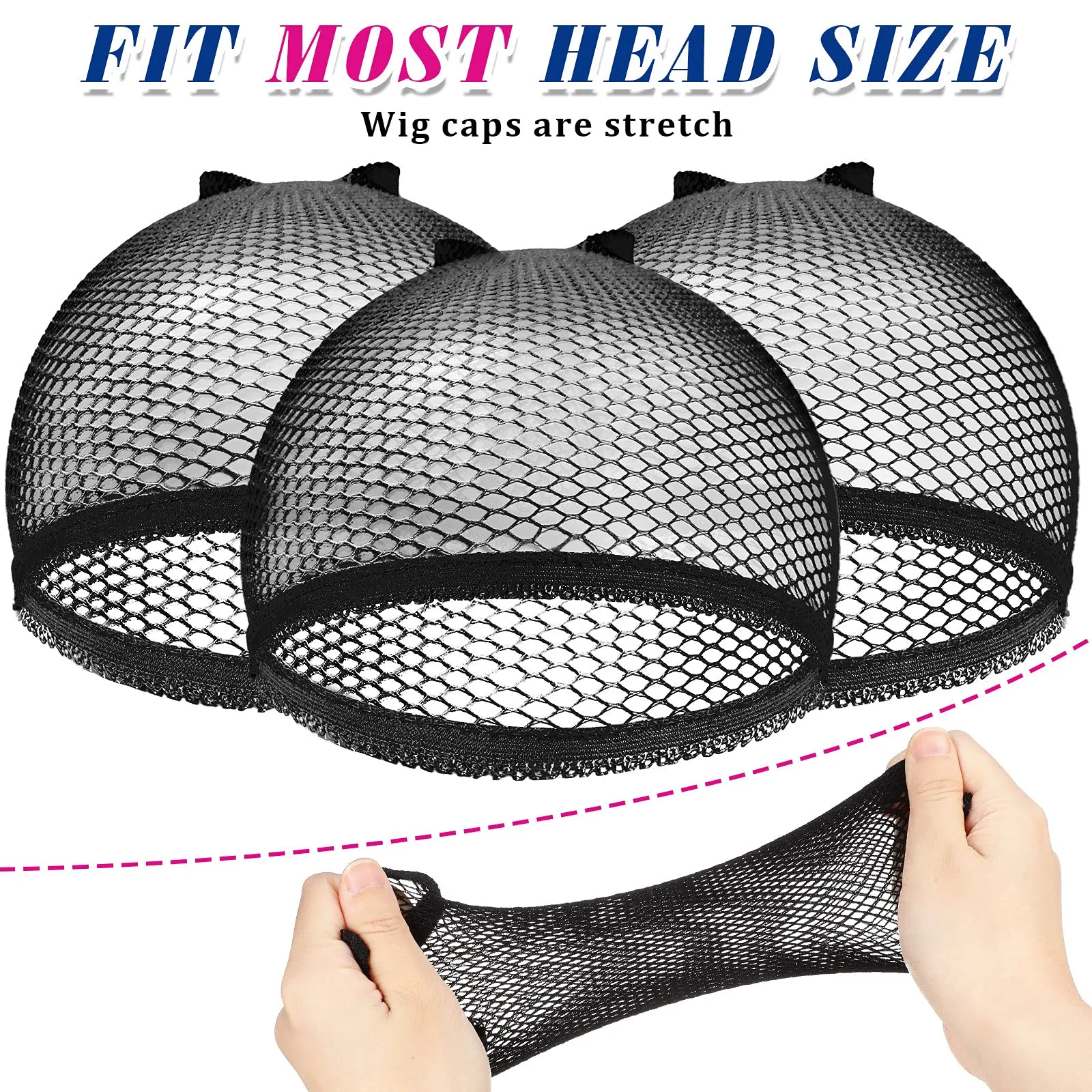 50 Pieces Wig Caps Mesh Net Wig Cap Stocking Wig Caps Stretchy Nylon Wig Caps Liner Weaving Caps Close End Fishnet Wig Cap for Women Girls Men (Black) Black