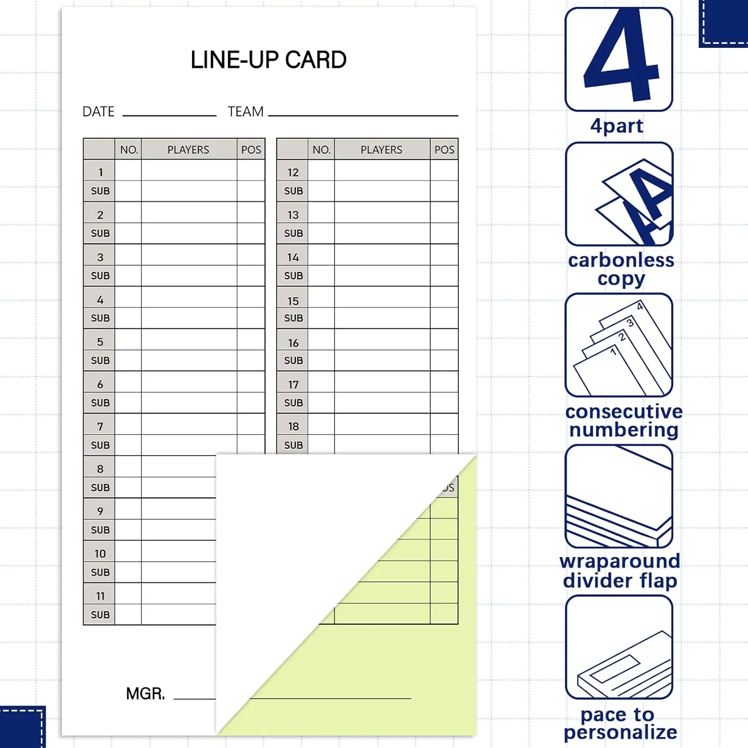 50/100/200 Baseball Softball Lineup Cards 4.52 x 7.86 Inch Lineup Sheet Games with Player Roster Baseball Scorebook Coaching Accessories for Coaches Umpires, 4 Part Carbonless Copies