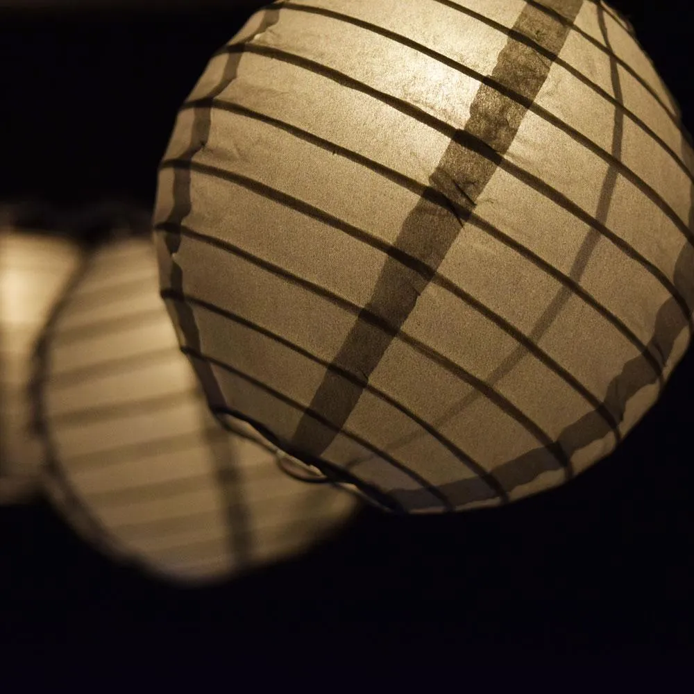 BLOWOUT 10 Socket Silver Round Paper Lantern Party String Lights (4" Lanterns, Expandable)