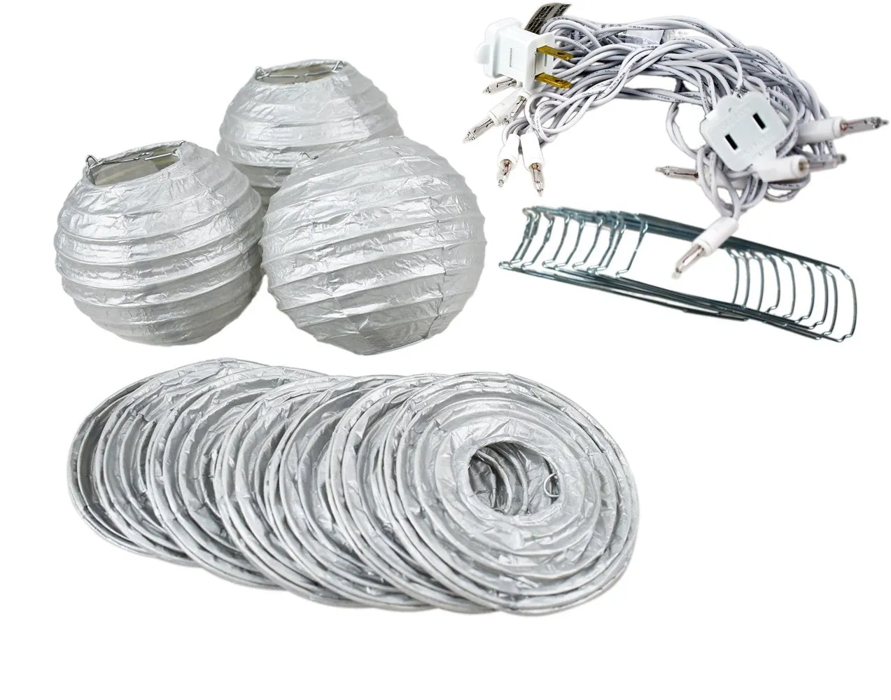 BLOWOUT 10 Socket Silver Round Paper Lantern Party String Lights (4" Lanterns, Expandable)