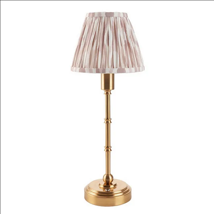 Brushed Gold Slim Rechargeable Touch Lamp With Ikat Pleated Shade - Mix & Match