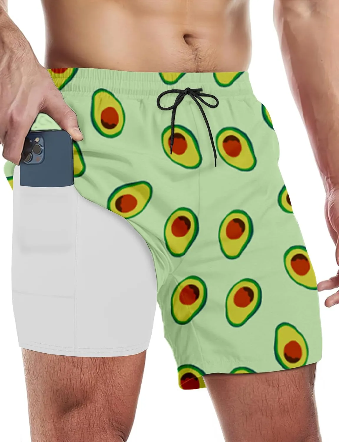 Buauty Mens Swim Trunks with Compression Liner 5 Inch Inseam Quick Dry Swim Shorts Mens Swimsuit Board Shorts with Pockets