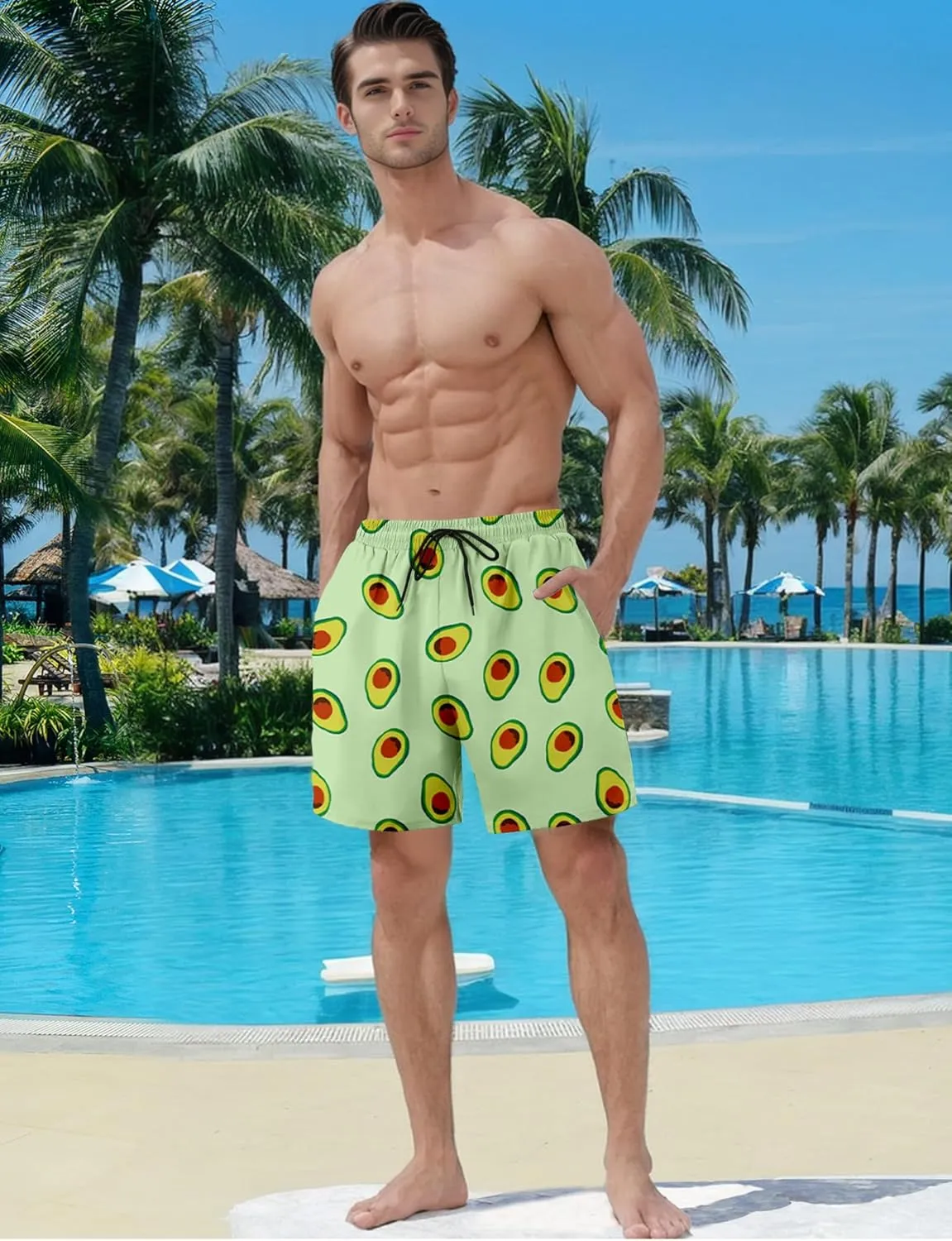 Buauty Mens Swim Trunks with Compression Liner 5 Inch Inseam Quick Dry Swim Shorts Mens Swimsuit Board Shorts with Pockets