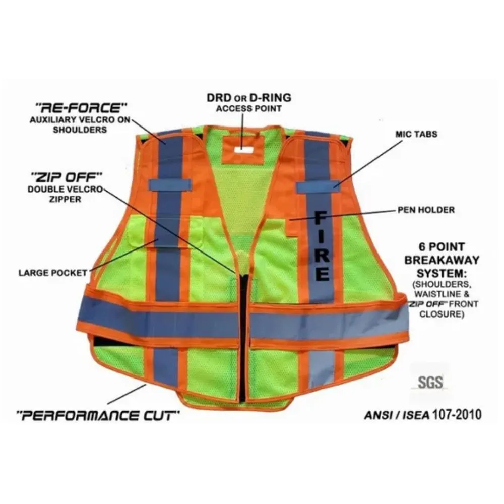 EMS UltraBright Green Blue 6-Point Breakaway Public Safety Vest