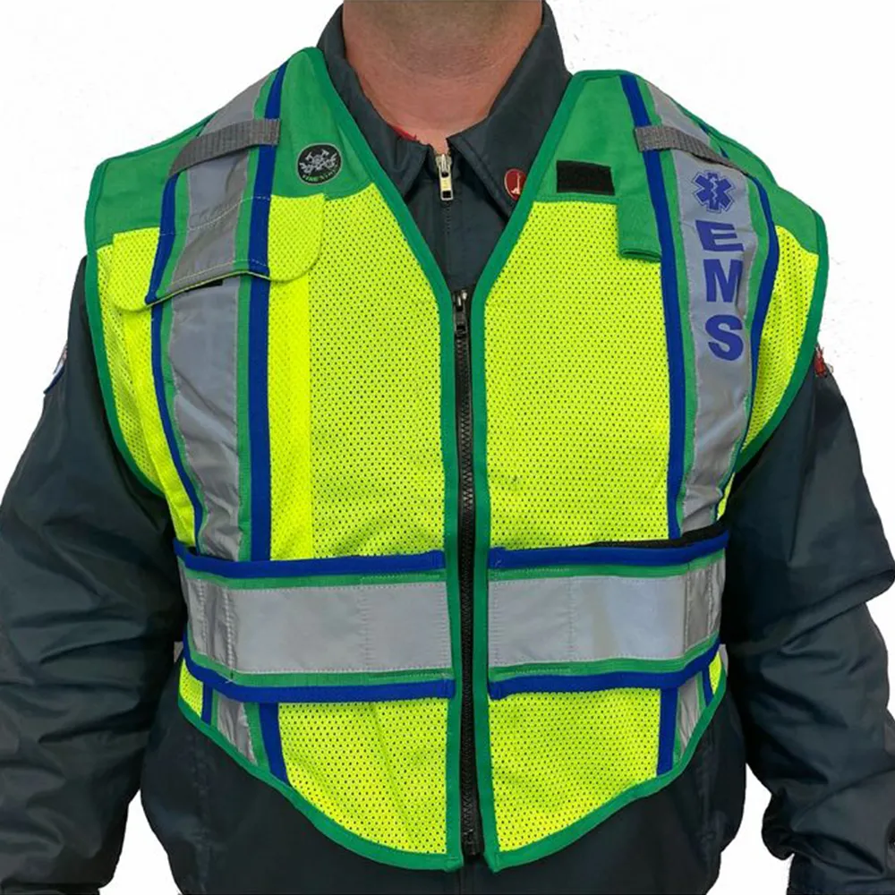 EMS UltraBright Green Blue 6-Point Breakaway Public Safety Vest