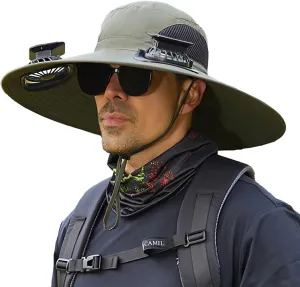 Fan Hat Solar Powered Wide Brim Solar Fan Hat for Men Women Sun Bucket Hats with Solar Fans Built in Fishing Gardening Hats