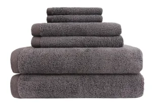 Flat Loop 6 Piece Bath Towel Set, Charcoal