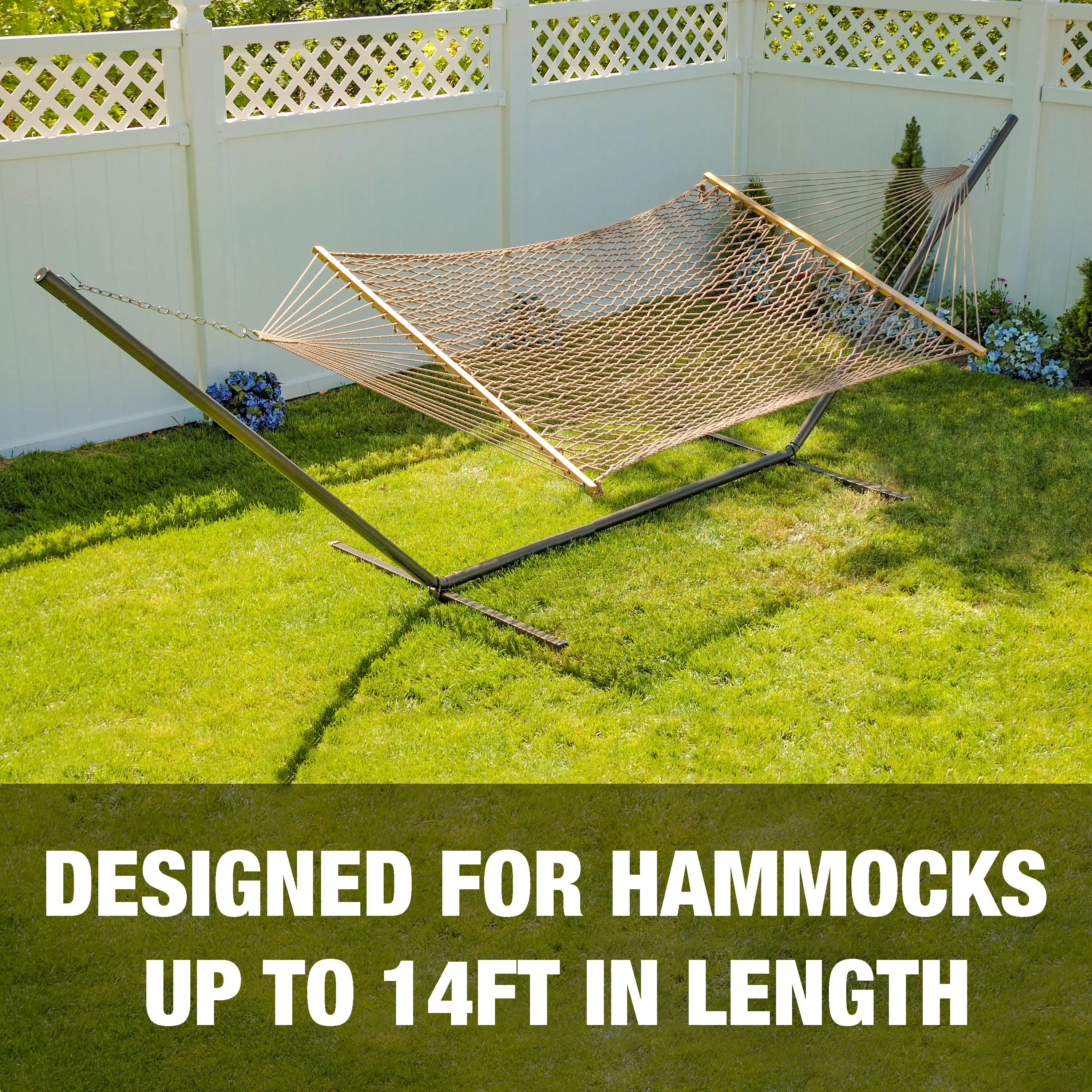 Hammock Stand w/ Hanging Hooks | 15-Foot | Fits Hammocks 15-Foot or Shorter | Weather & Rust Resistant | 500 Lb. Capacity