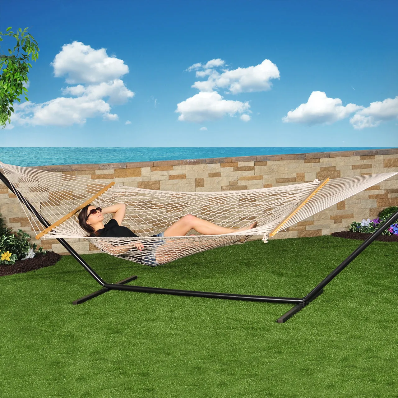 Hammock Stand w/ Hanging Hooks | 15-Foot | Fits Hammocks 15-Foot or Shorter | Weather & Rust Resistant | 500 Lb. Capacity