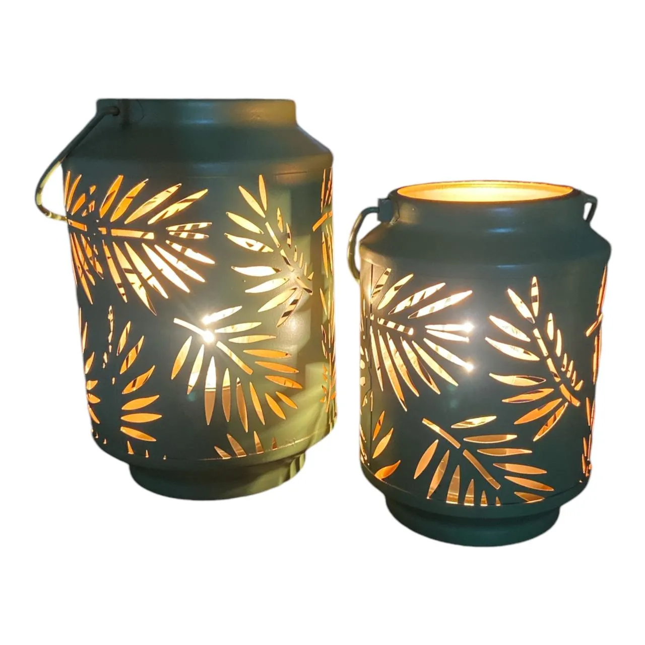 Leaf Silhouette Round Led Lanterns  - Green | Home Decor