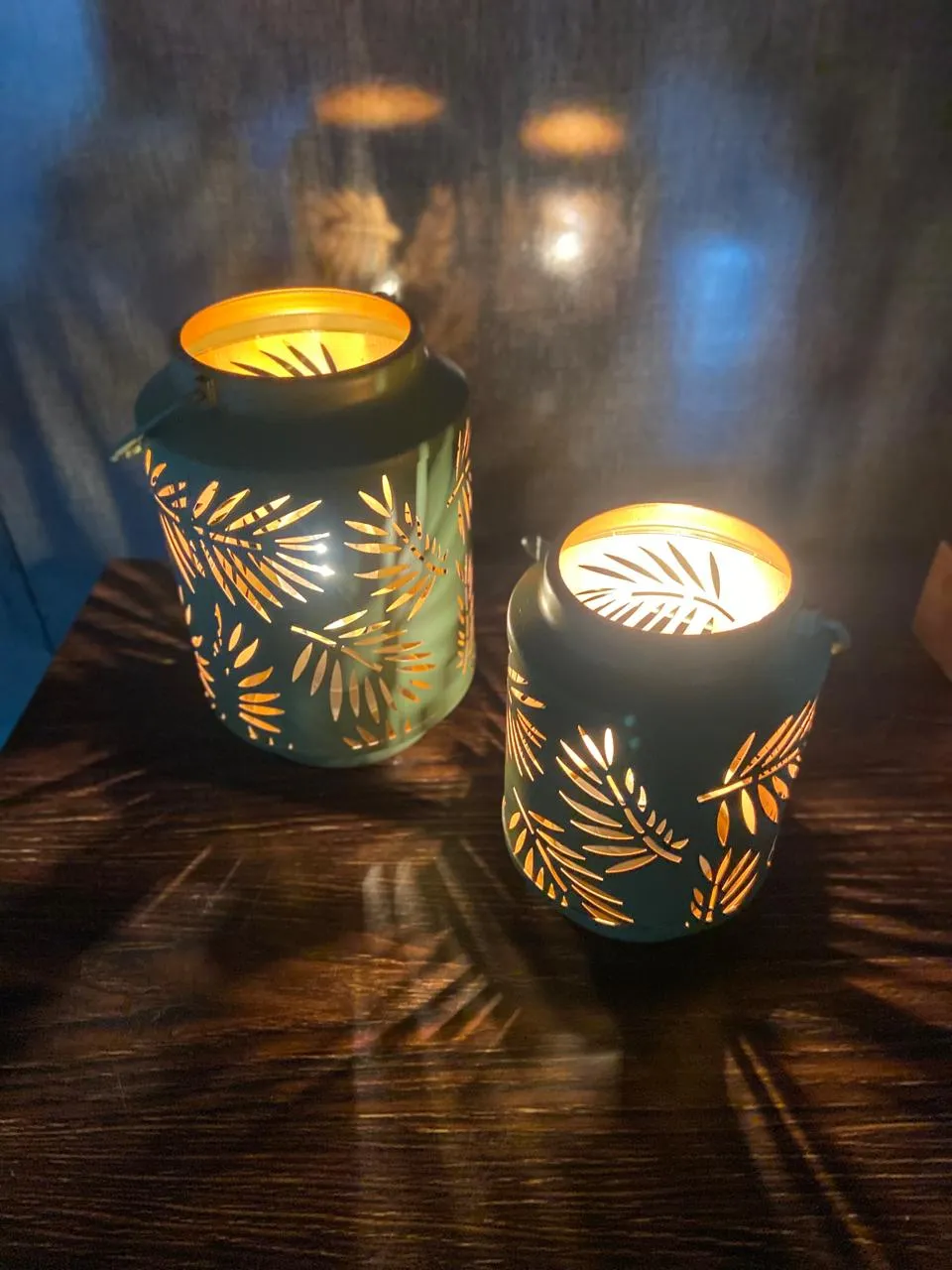 Leaf Silhouette Round Led Lanterns  - Green | Home Decor