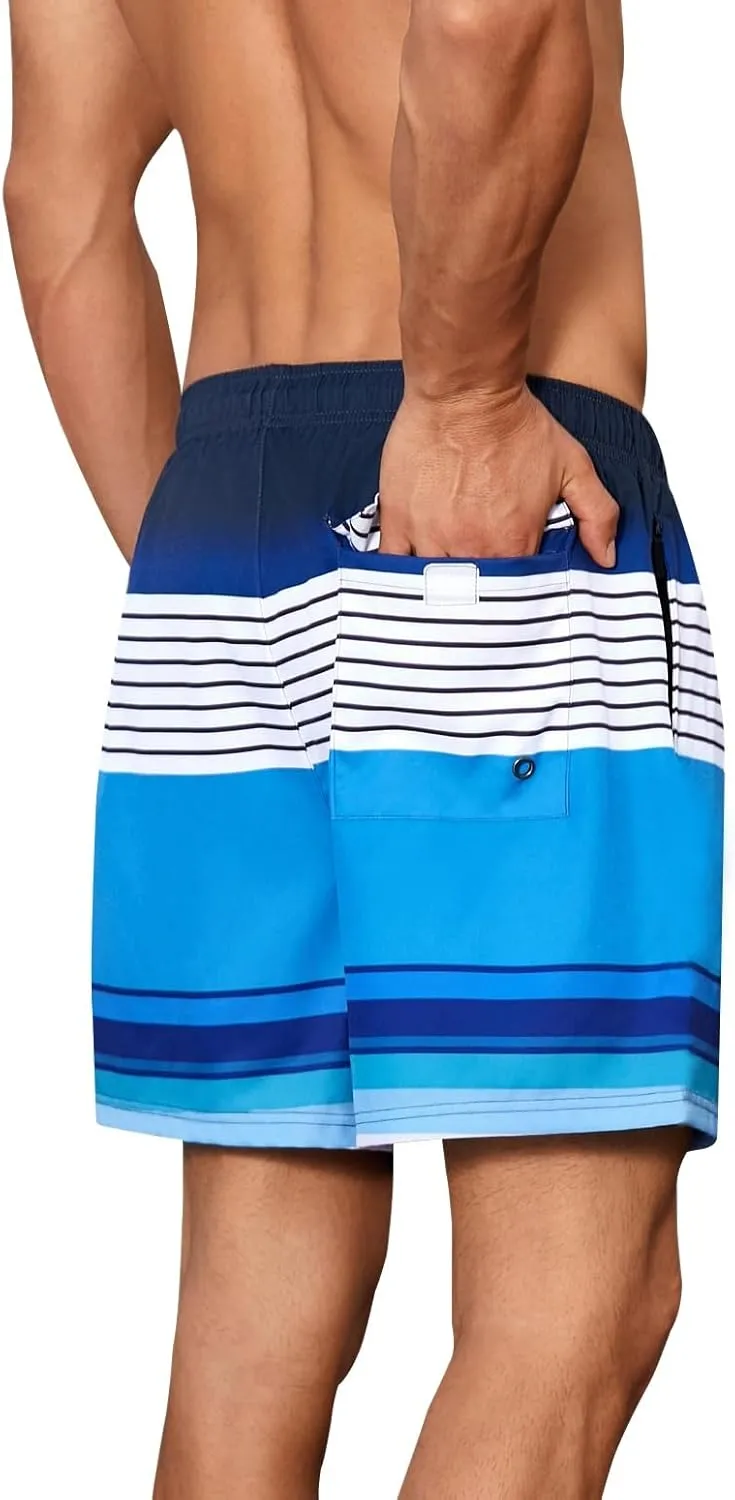 Mens Swim Trunks with Compression Liner Quick Dry Beach Shorts with Zipper Pockets