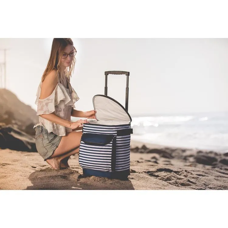 Portable Rolling Cooler, Navy and White Stripe