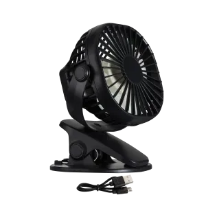 Rechargeable Black Mini Desk/Clip-On Fan