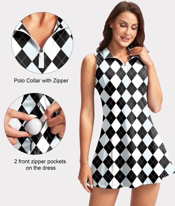 Viodia Women's Tennis Golf Dress with Shorts Active Exercise Workout Sports Athletic Dresses for Women with Zipper Pockets